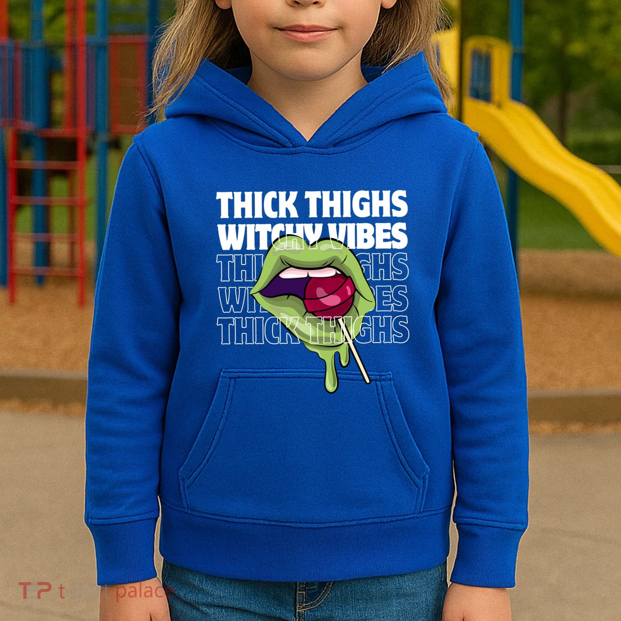 Thick Thighs Witchy Vibes Halloween Bad Witch Energy Gift Kids Hoodie