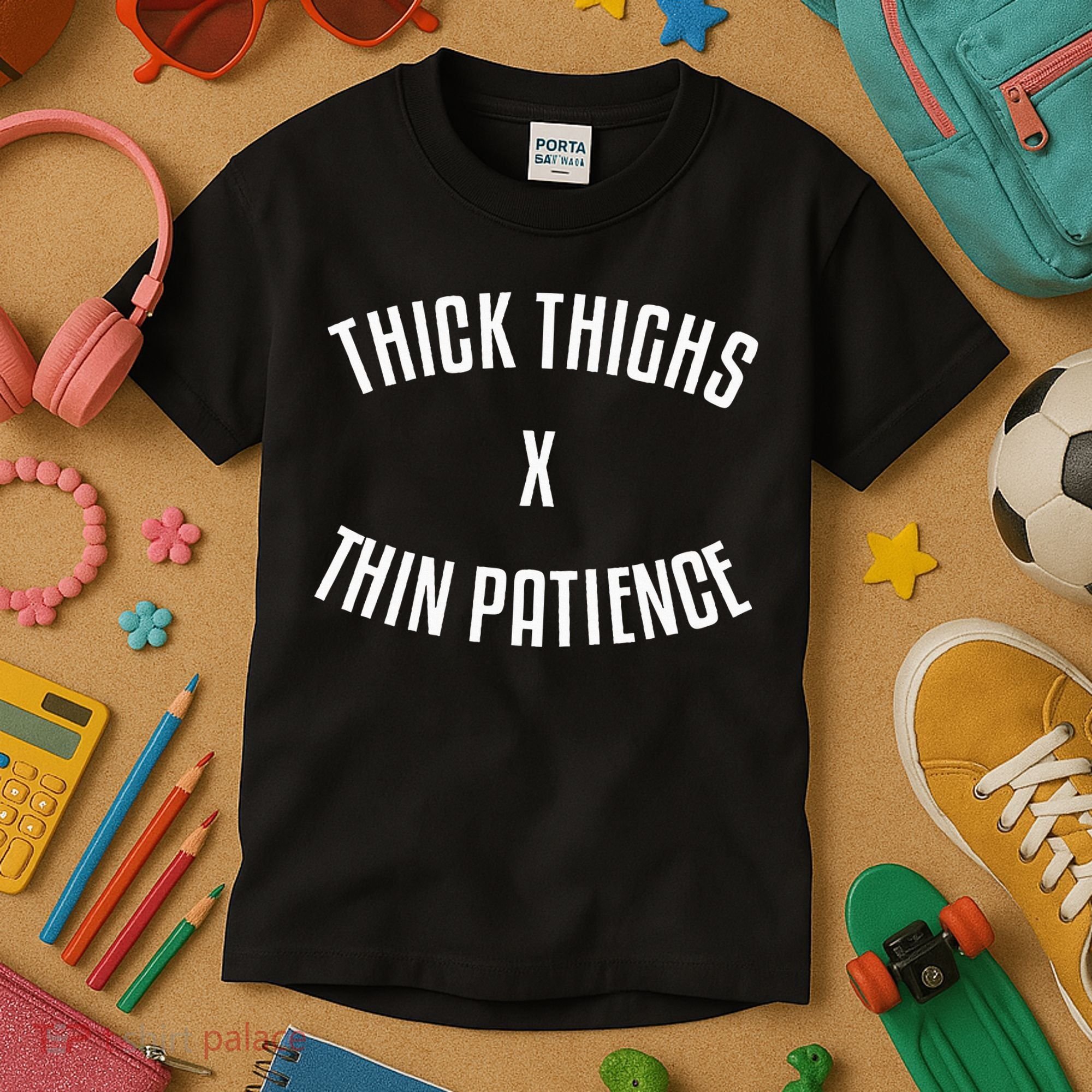 Thick Thighs X Thin Patience Funny Sarcastic Fitness Workout Kids T-Shirt