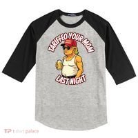 Trump Tariffied Your Mom Last Night Beer Funny Raglan Baseball Sleeve Shirt thumb 0