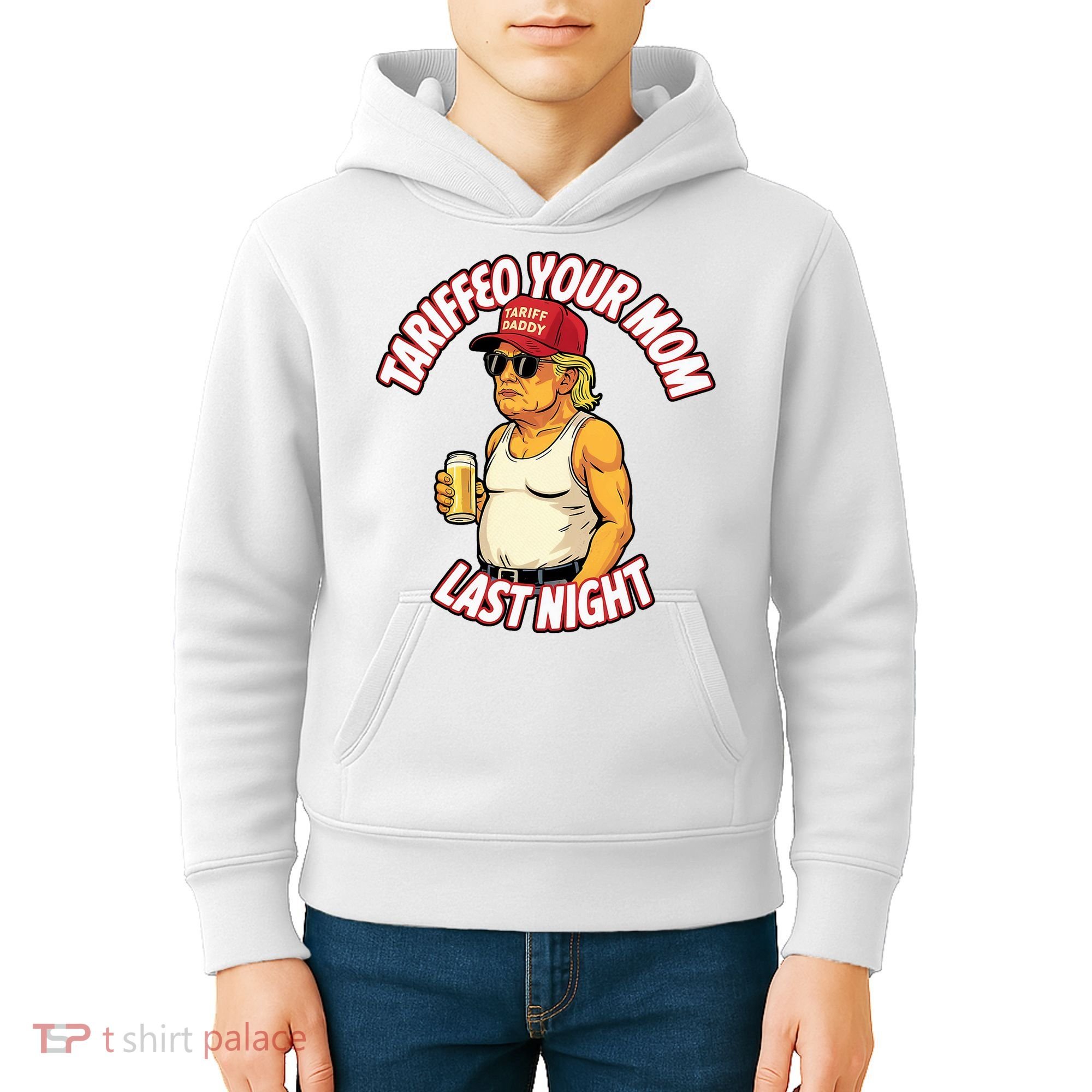 Trump Tariffied Your Mom Last Night Beer Funny Kids Hoodie