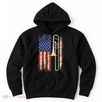 Trombone USA American Flag Jazz Retro Music Hoodie thumb 0