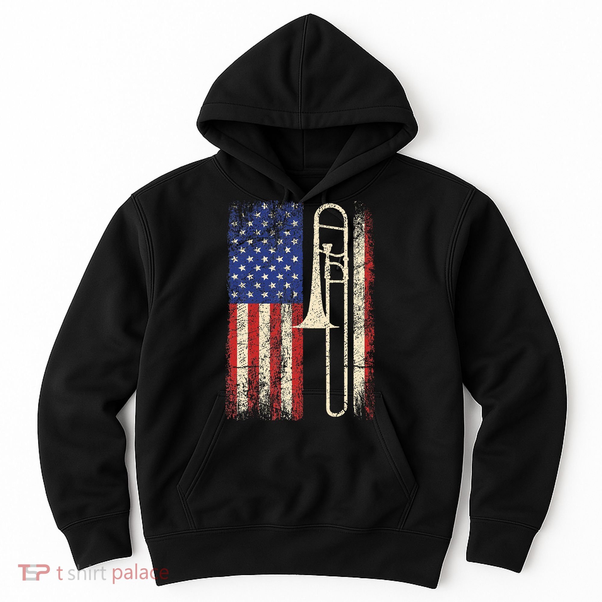 Trombone USA American Flag Jazz Retro Music Hoodie