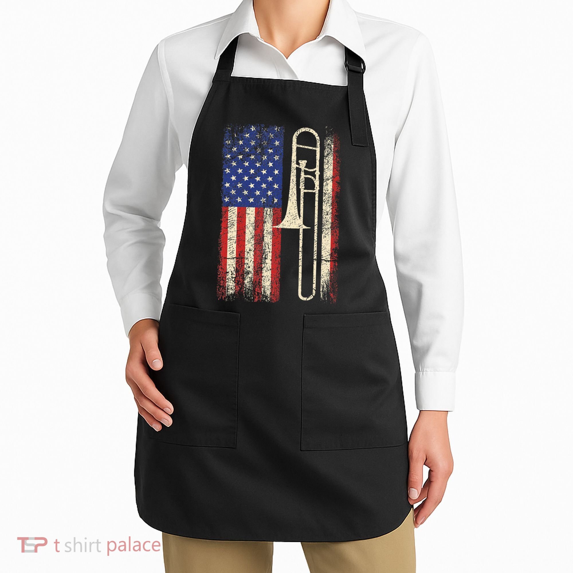 Trombone USA American Flag Jazz Retro Music Apron