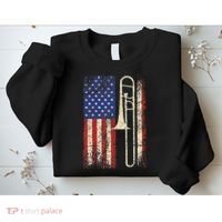 Trombone USA American Flag Jazz Retro Music Sweatshirt thumb 2