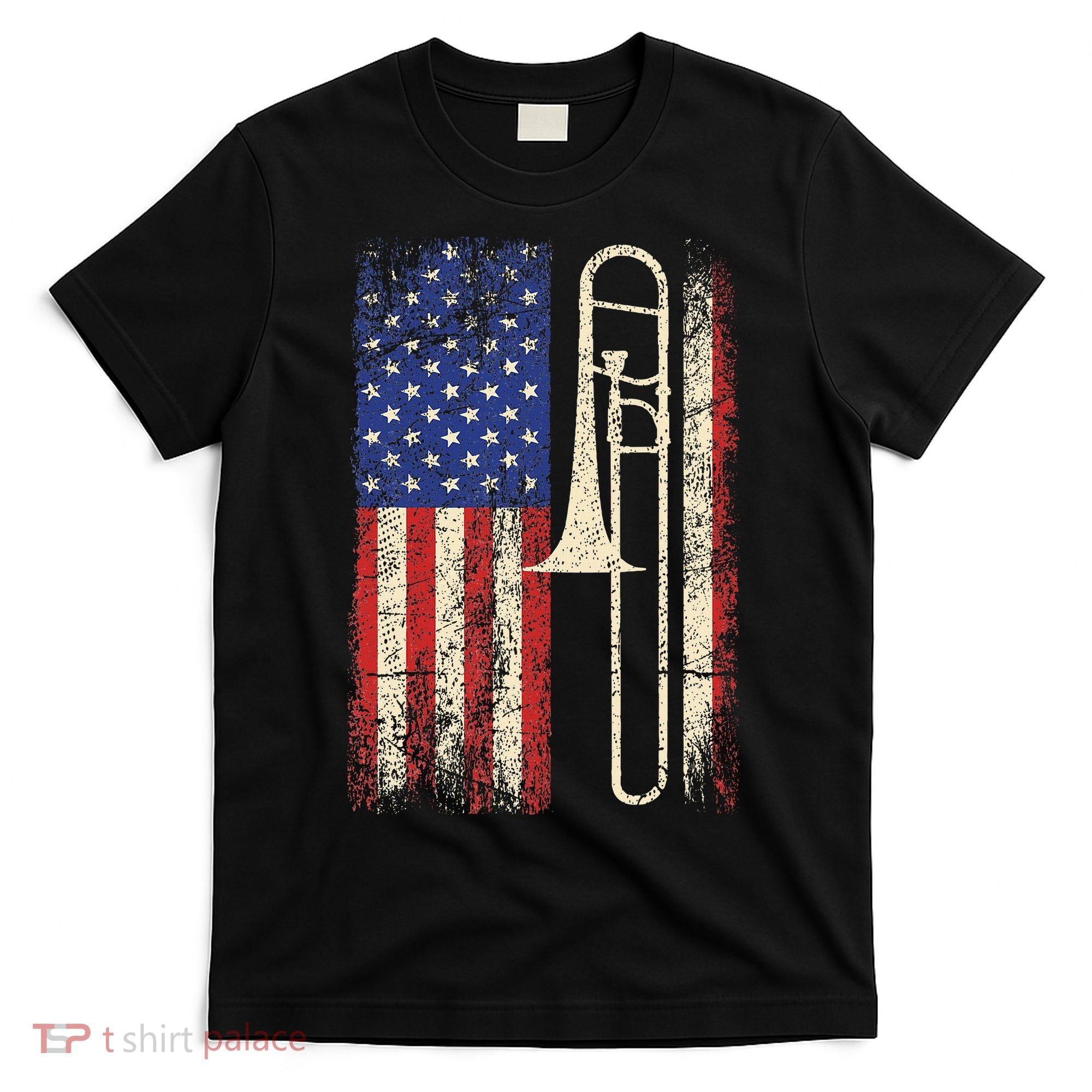 Trombone USA American Flag Jazz Retro Music T-Shirt