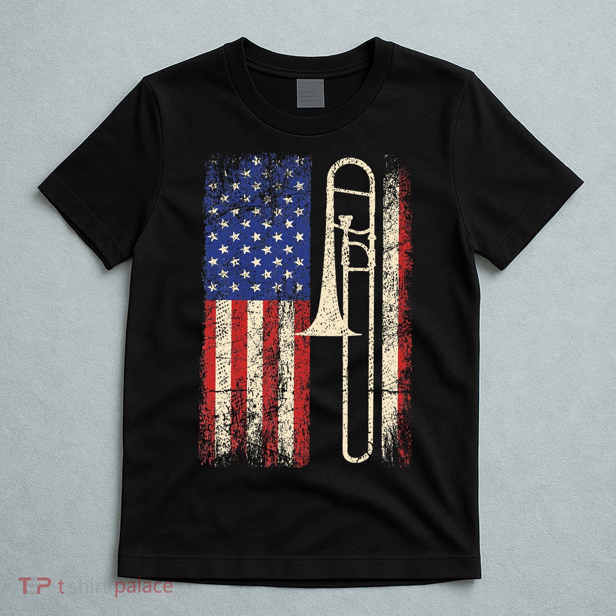 Trombone USA American Flag Jazz Retro Music T-Shirt
