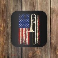 Trombone USA American Flag Jazz Retro Music Coaster thumb 0