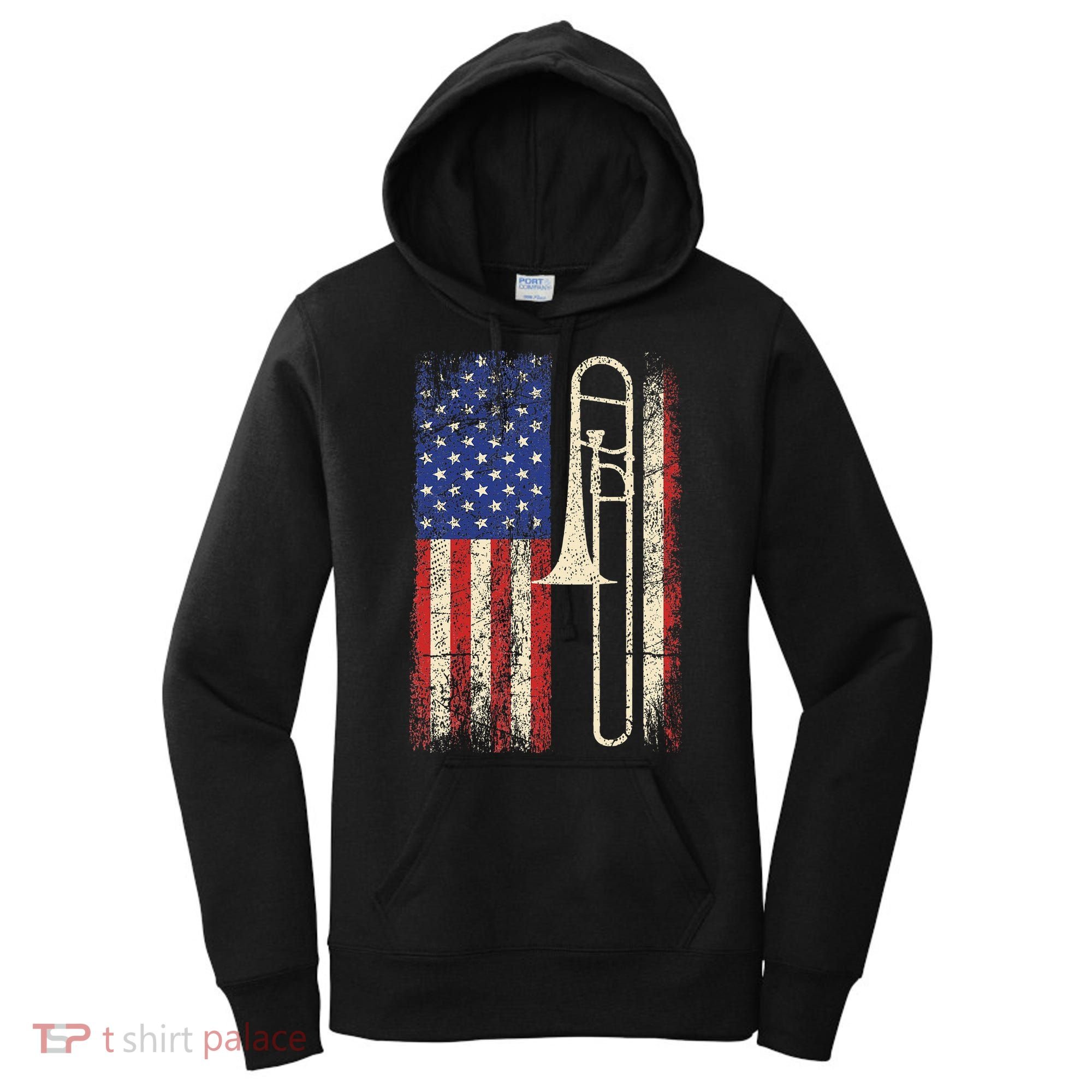Trombone USA American Flag Jazz Retro Music Women's Hoodie