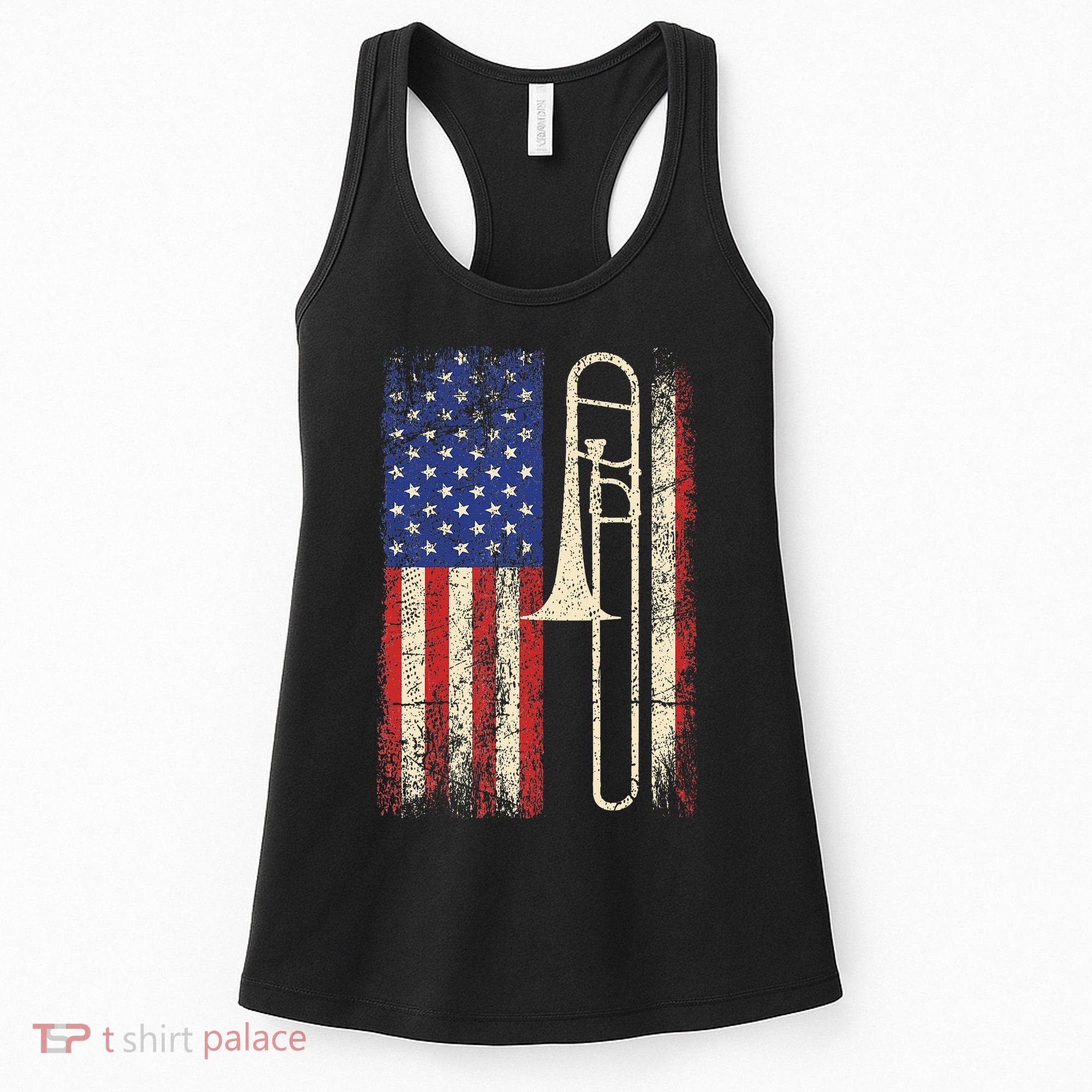 Trombone USA American Flag Jazz Retro Music Women's Tank Top