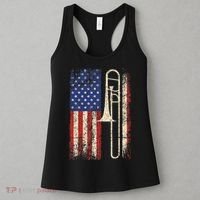 Trombone USA American Flag Jazz Retro Music Women's Tank Top thumb 3