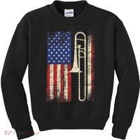 Trombone USA American Flag Jazz Retro Music Kids Sweatshirt thumb 0