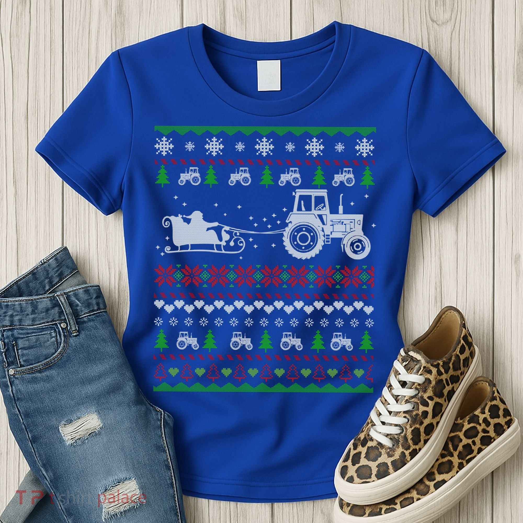 Tractor Ugly Christmas Sweater Funny Gift Funny Santa Funny Gift Women's T-Shirt