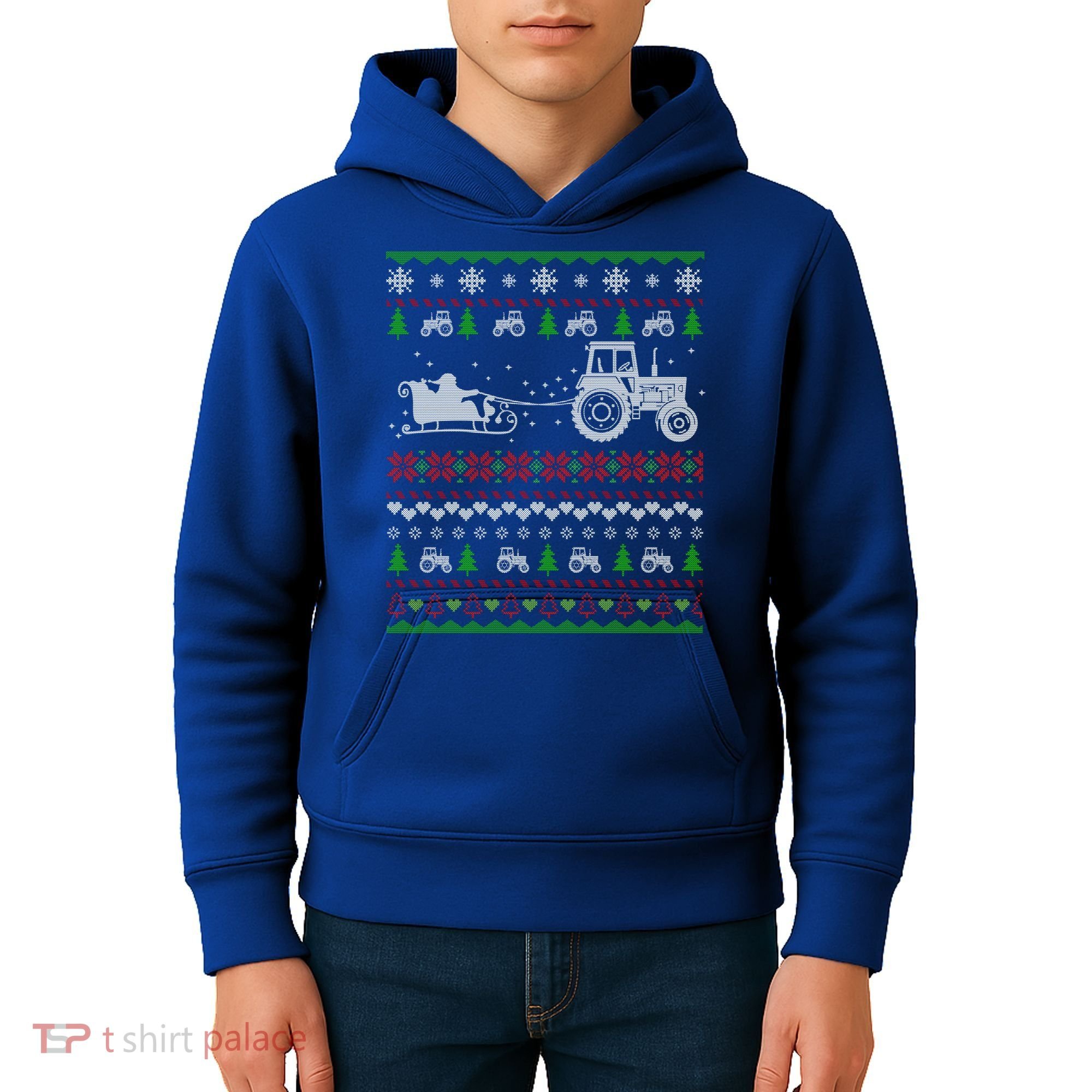 Tractor Ugly Christmas Sweater Funny Gift Funny Santa Funny Gift Kids Hoodie