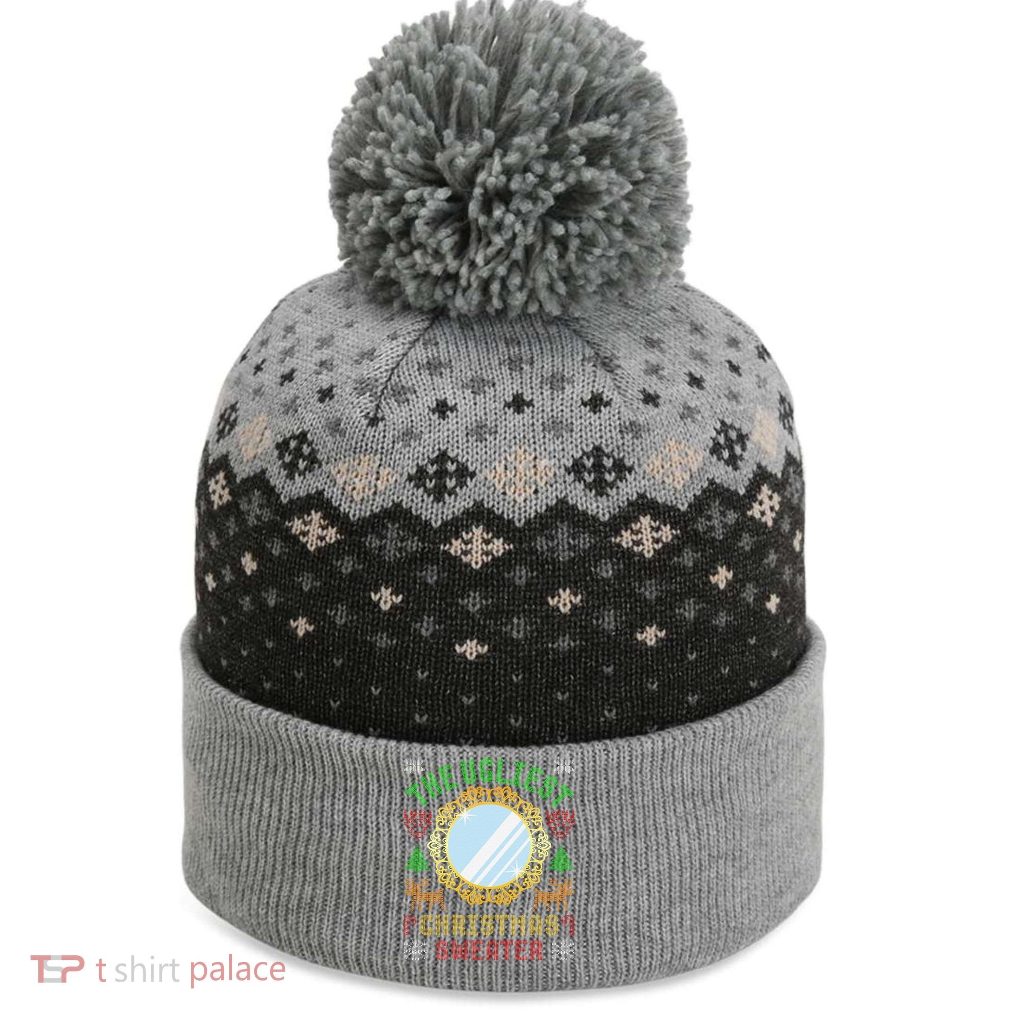 The Ugliest Christmas Sweater With An Image Of A Mirror The Baniff Cuffed Pom Beanie