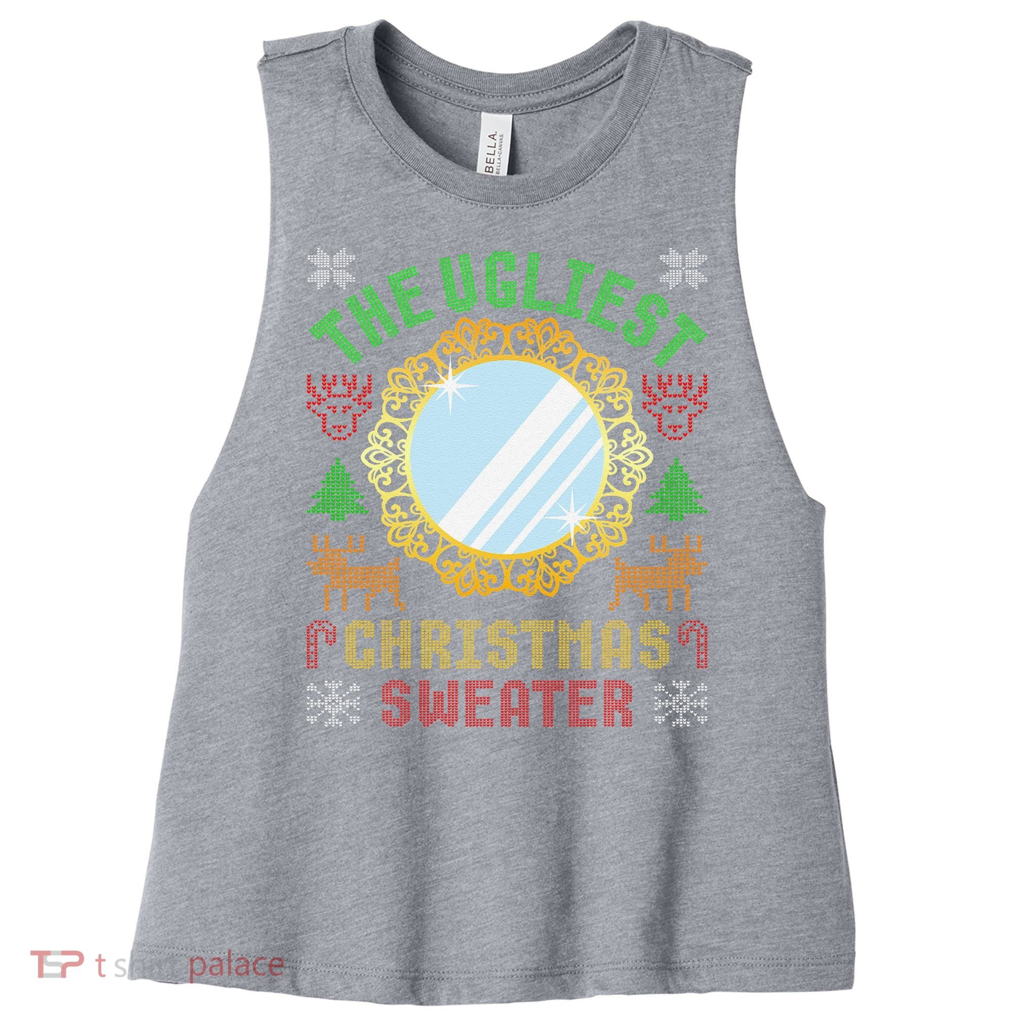 The Ugliest Christmas Sweater With An Image Of A Mirror Women's Racerback Cropped Tank