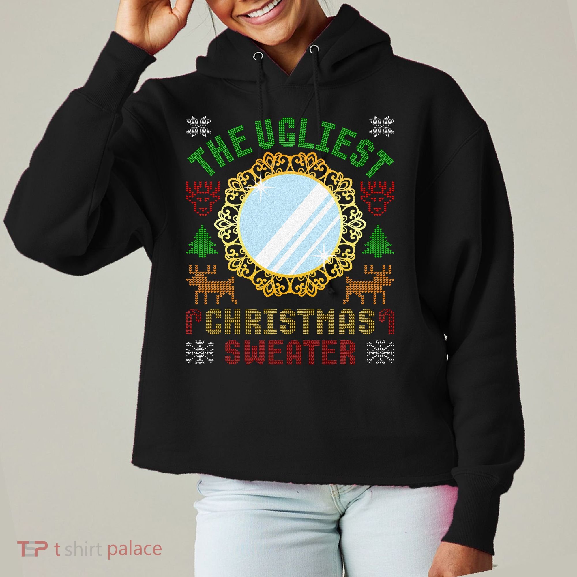 The Ugliest Christmas Sweater With An Image Of A Mirror Ladies Heavyweight Boxy Pullover Hoodie