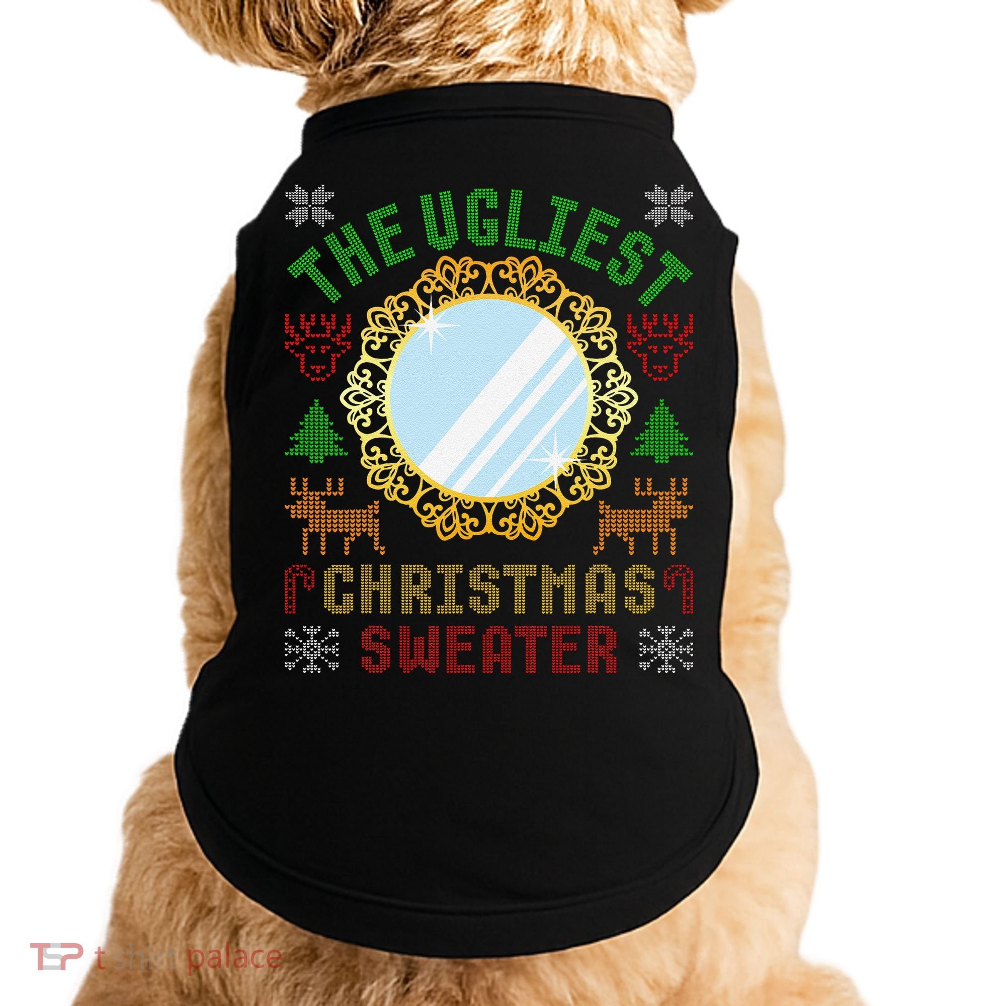 The Ugliest Christmas Sweater With An Image Of A Mirror Doggie Tank