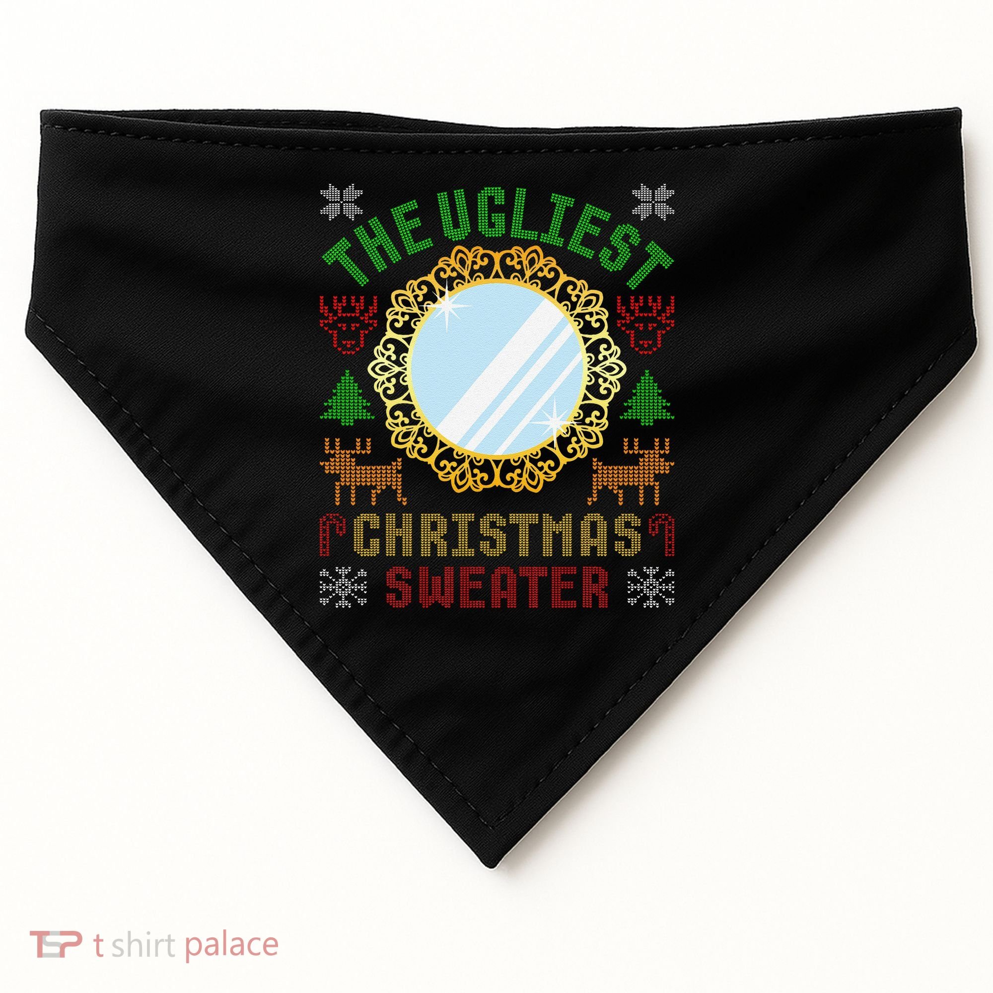 The Ugliest Christmas Sweater With An Image Of A Mirror USA-Made Doggie Bandana