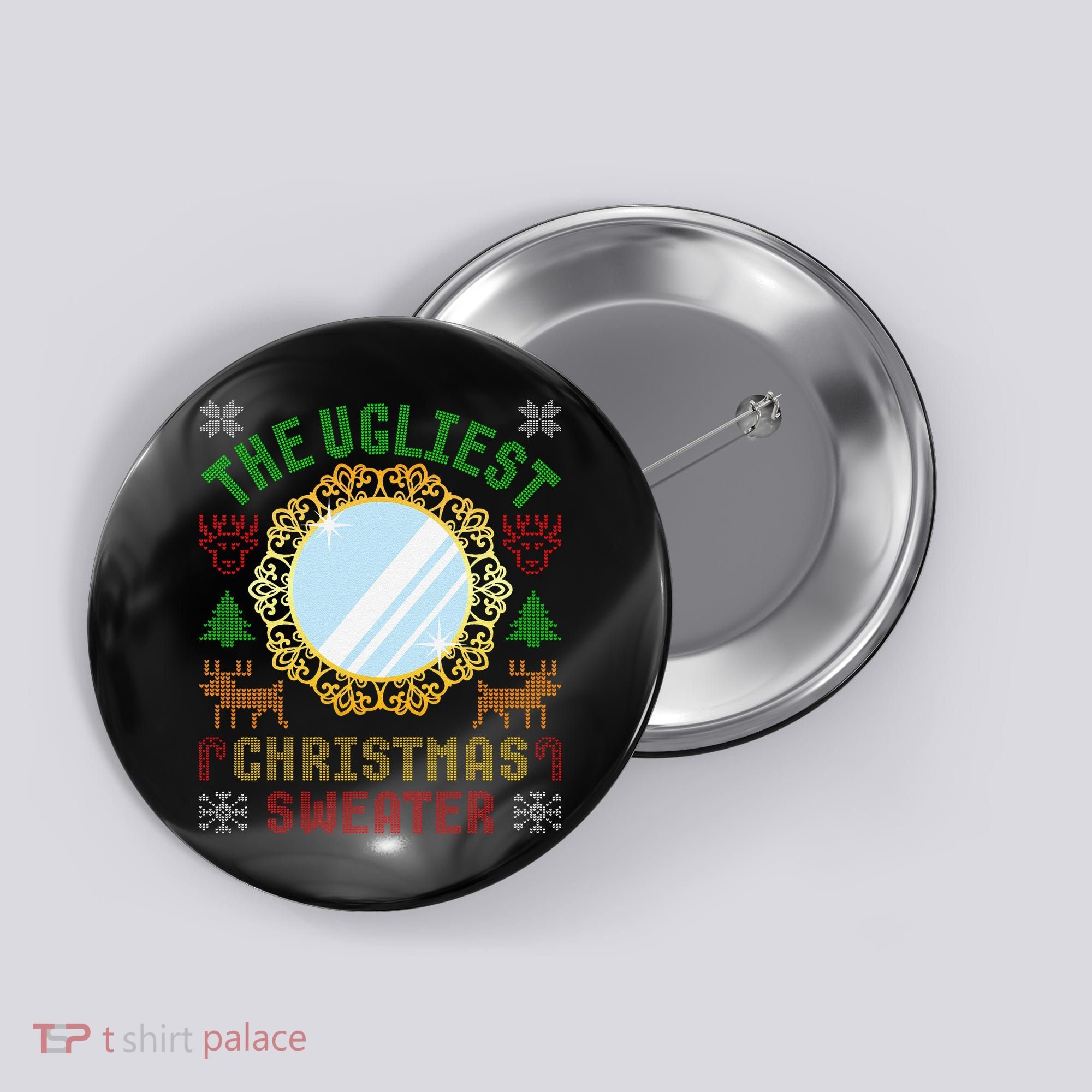 The Ugliest Christmas Sweater With An Image Of A Mirror Button