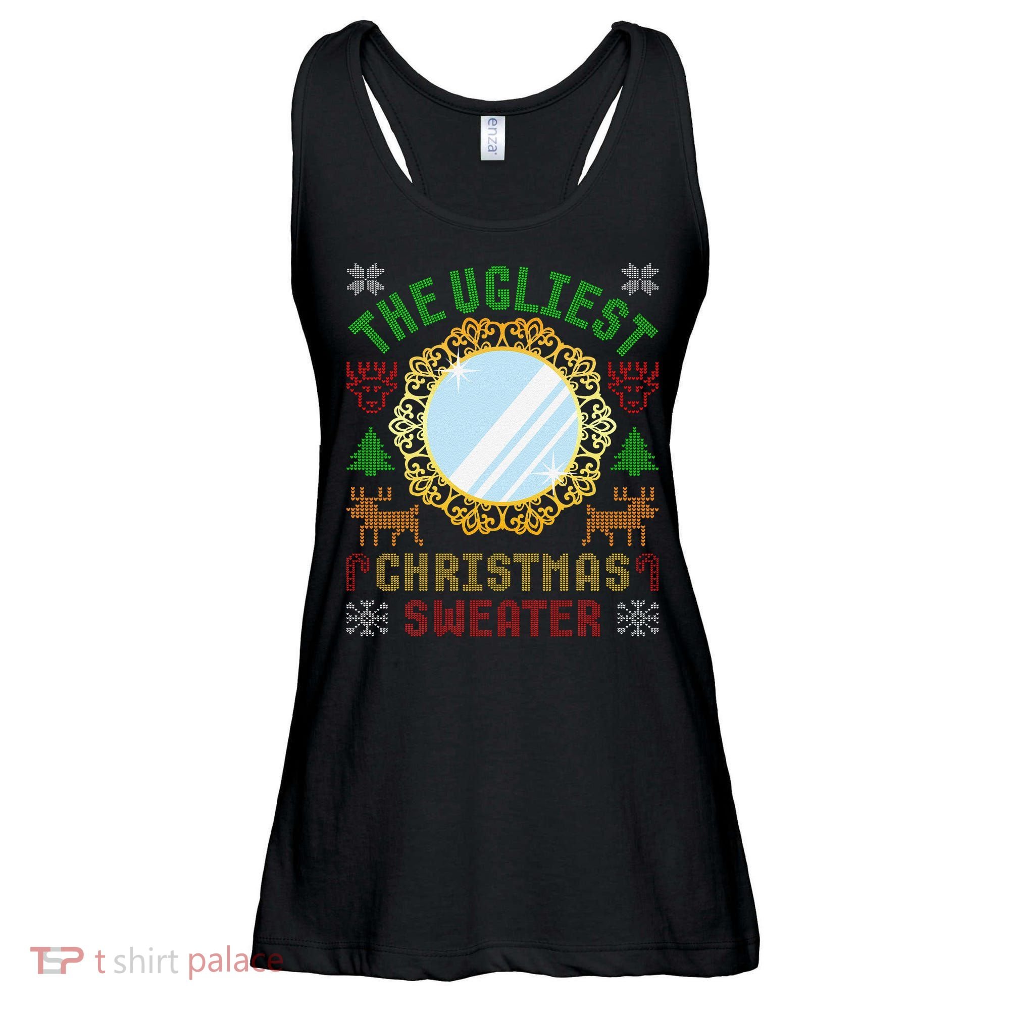 The Ugliest Christmas Sweater With An Image Of A Mirror Ladies Essential Flowy Tank