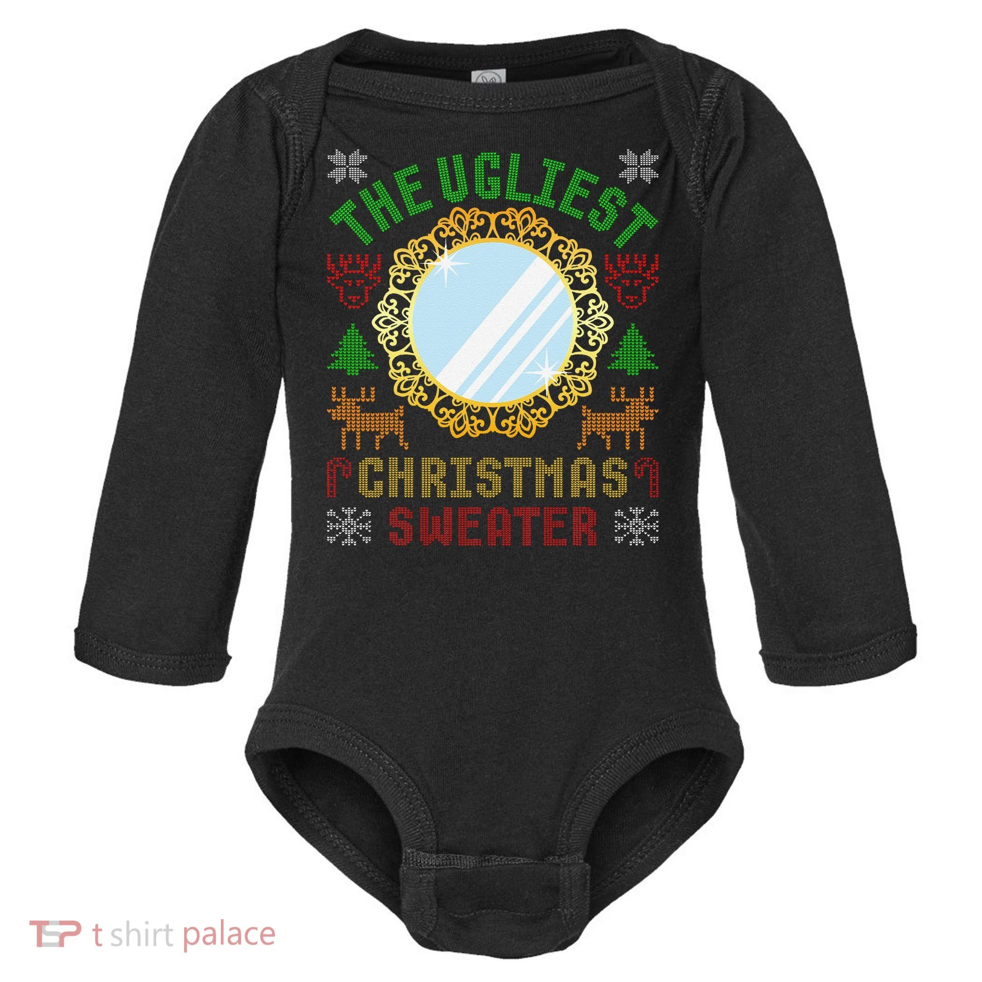 The Ugliest Christmas Sweater With An Image Of A Mirror Baby Long Sleeve Bodysuit