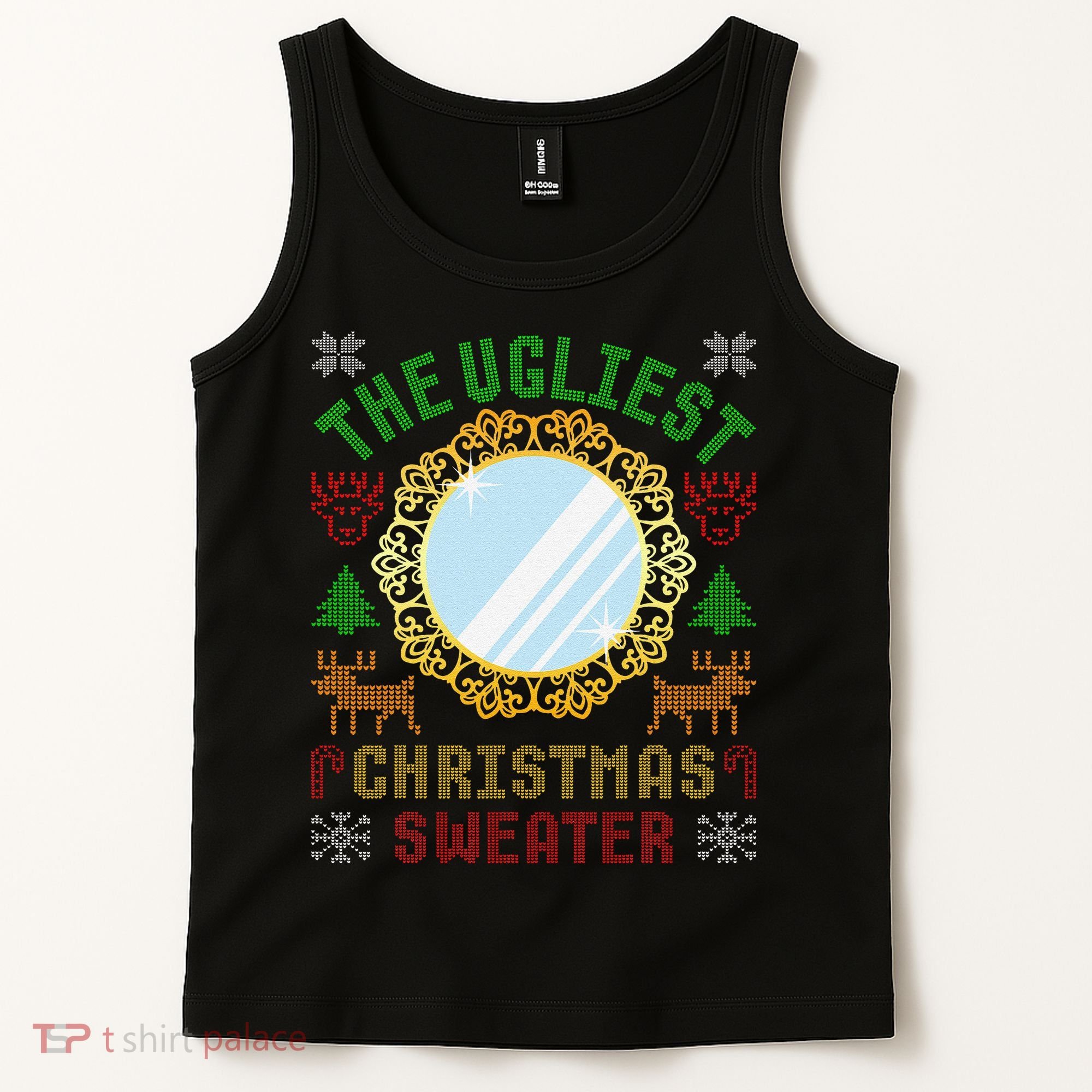The Ugliest Christmas Sweater With An Image Of A Mirror Tank Top
