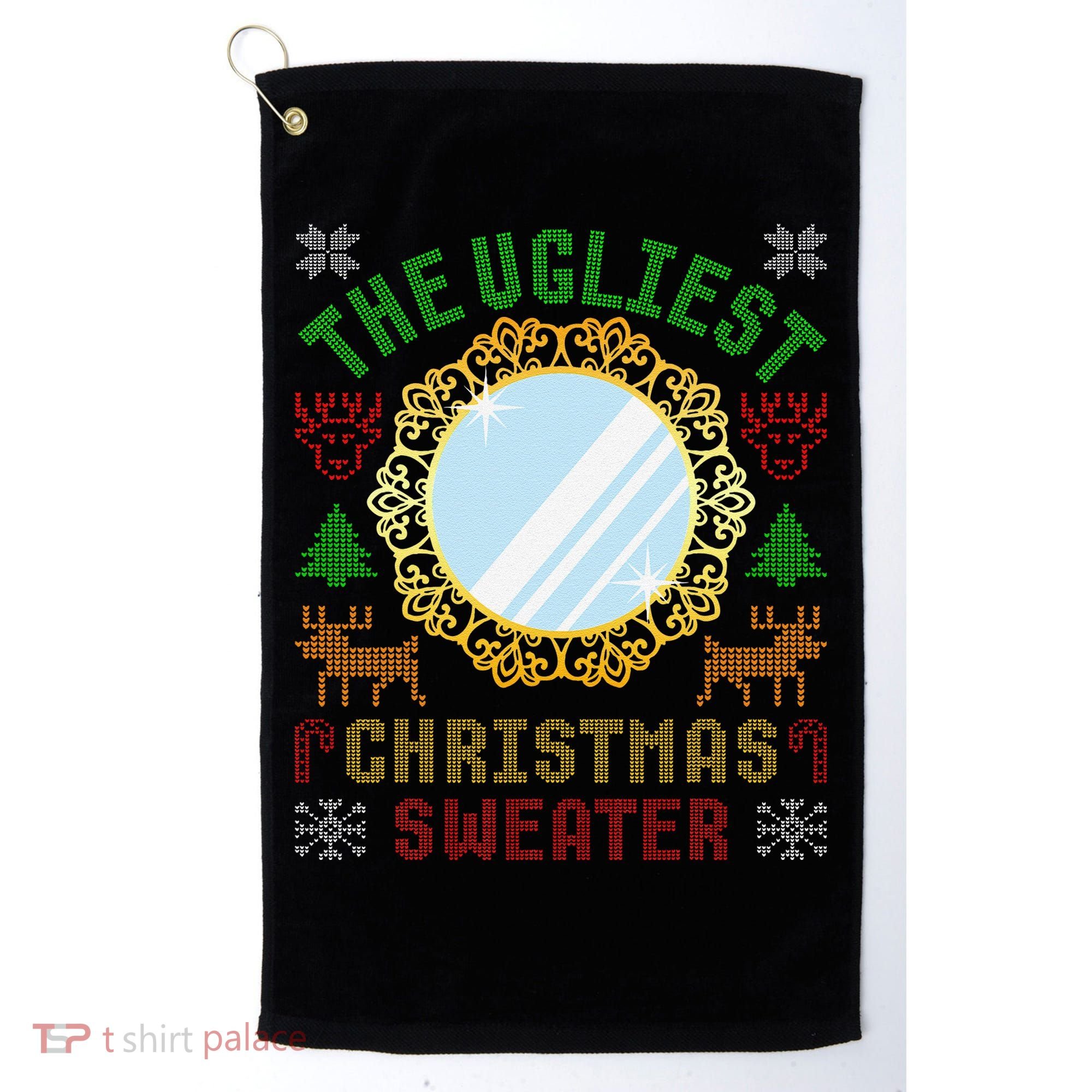 The Ugliest Christmas Sweater With An Image Of A Mirror Golf Towel