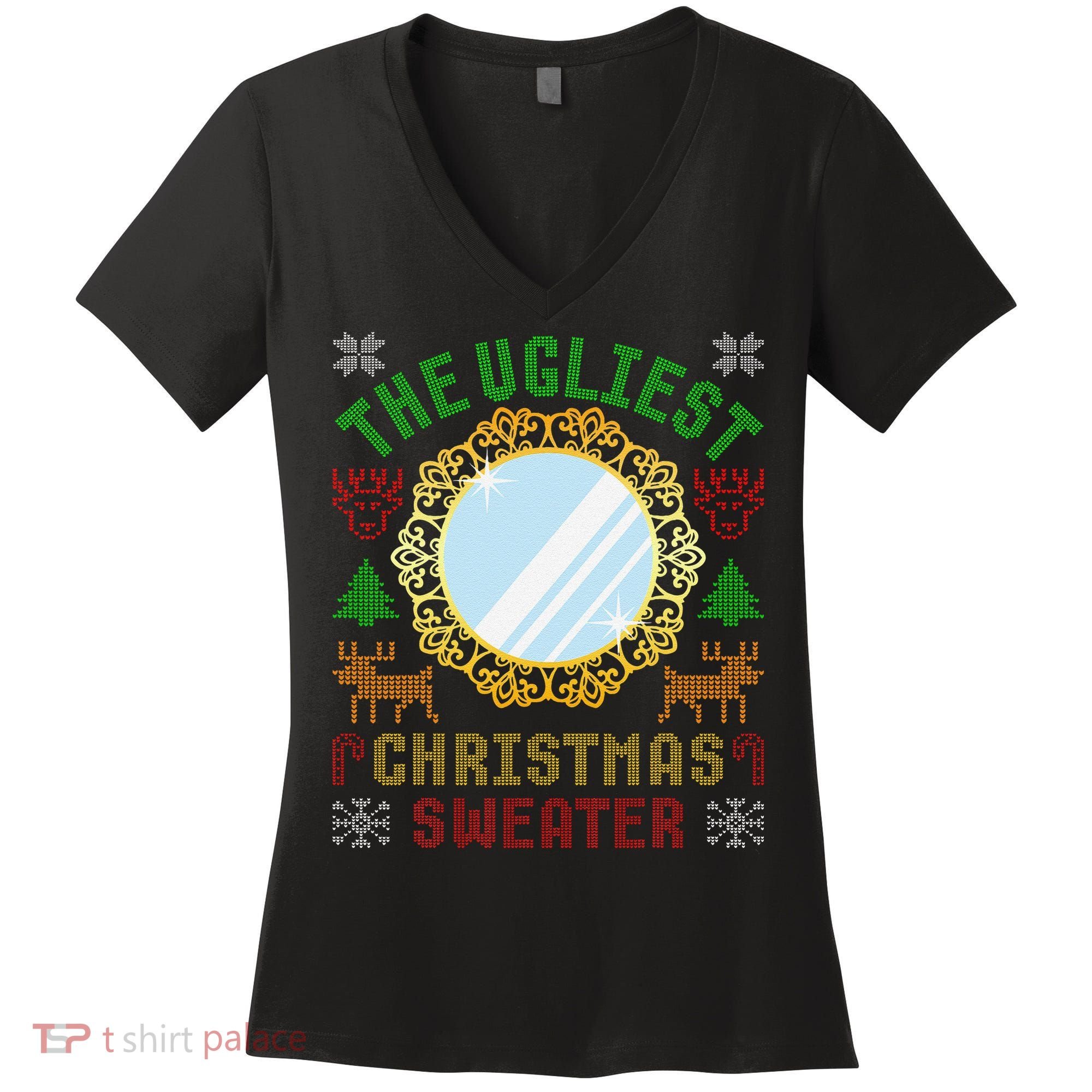 The Ugliest Christmas Sweater With An Image Of A Mirror Women's V-Neck T-Shirt