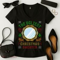 The Ugliest Christmas Sweater With An Image Of A Mirror Women's V-Neck T-Shirt thumb 2