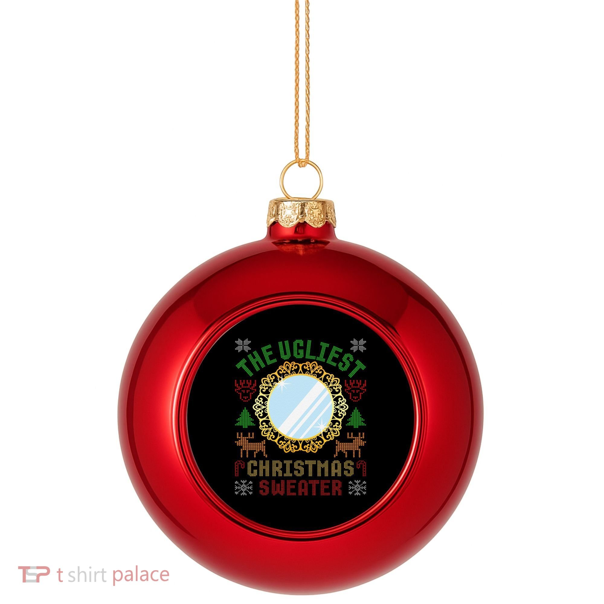 The Ugliest Christmas Sweater With An Image Of A Mirror Plastic Christmas Ball Ornament