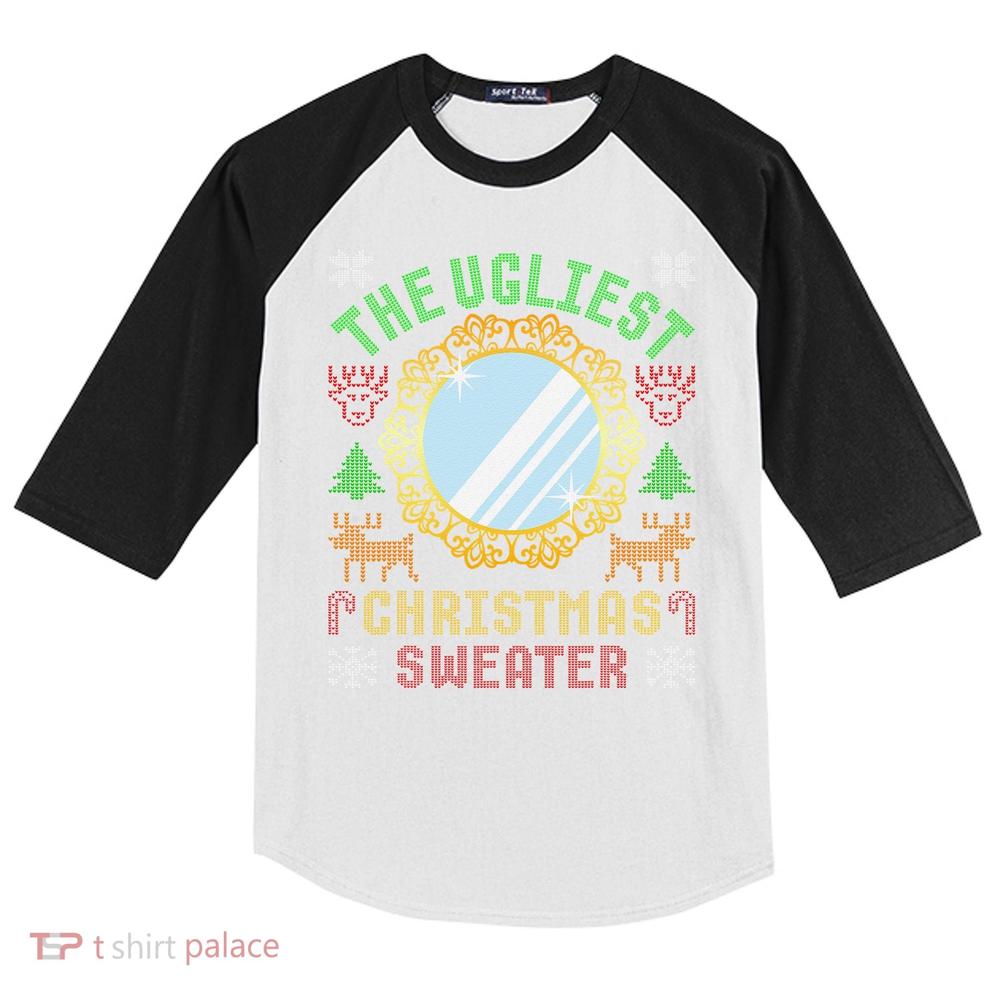 The Ugliest Christmas Sweater With An Image Of A Mirror Kids Colorblock Raglan Jersey