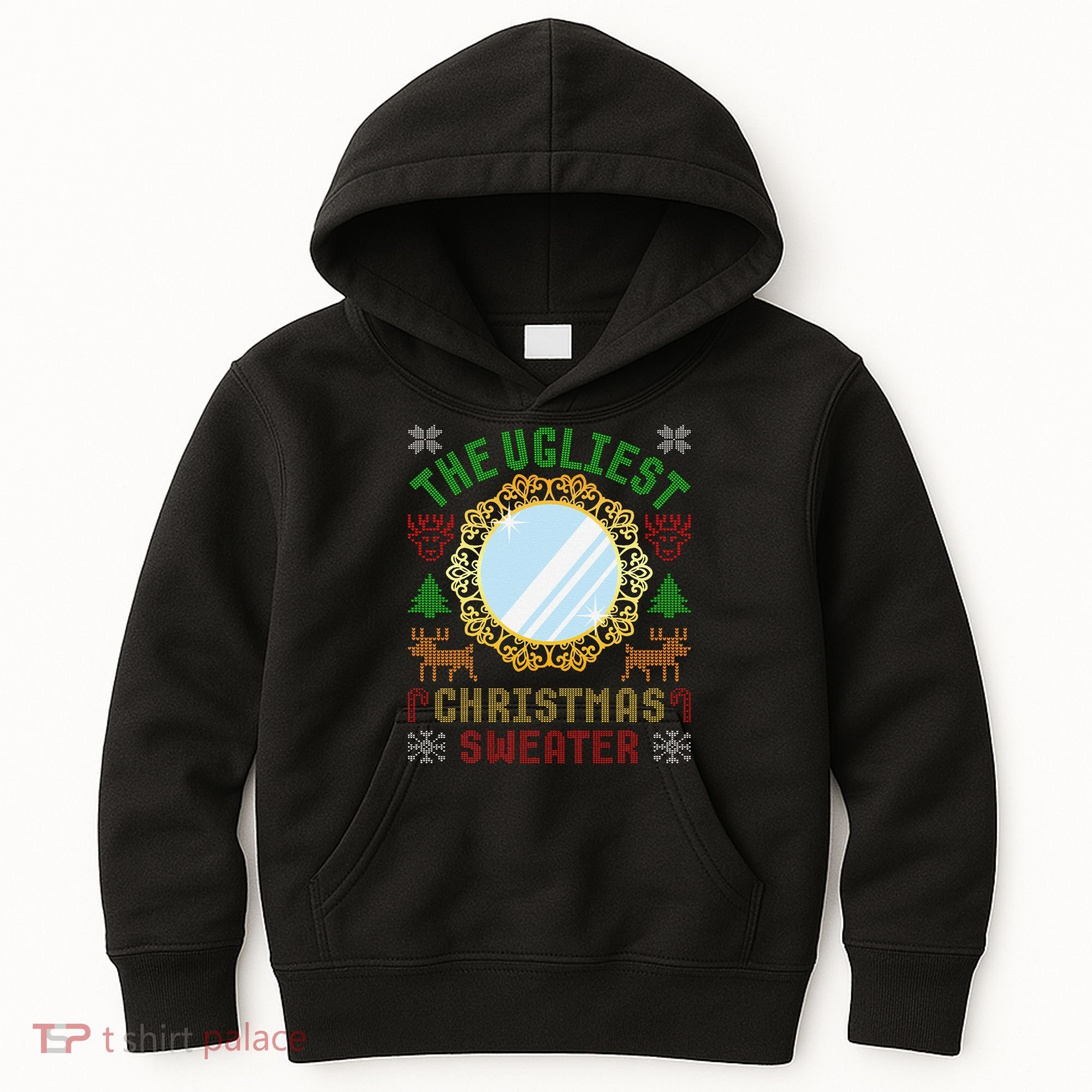 The Ugliest Christmas Sweater With An Image Of A Mirror Kids Hoodie