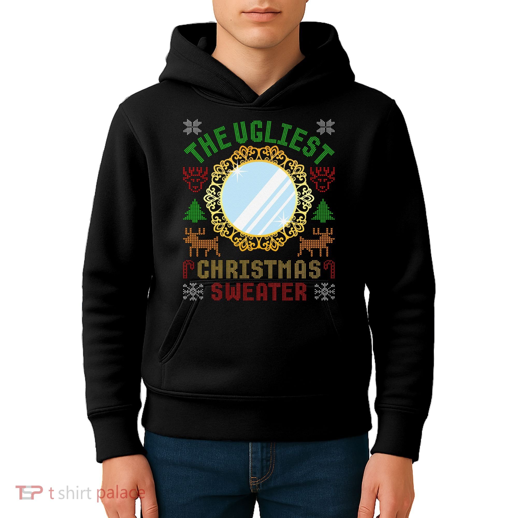 The Ugliest Christmas Sweater With An Image Of A Mirror Kids Hoodie