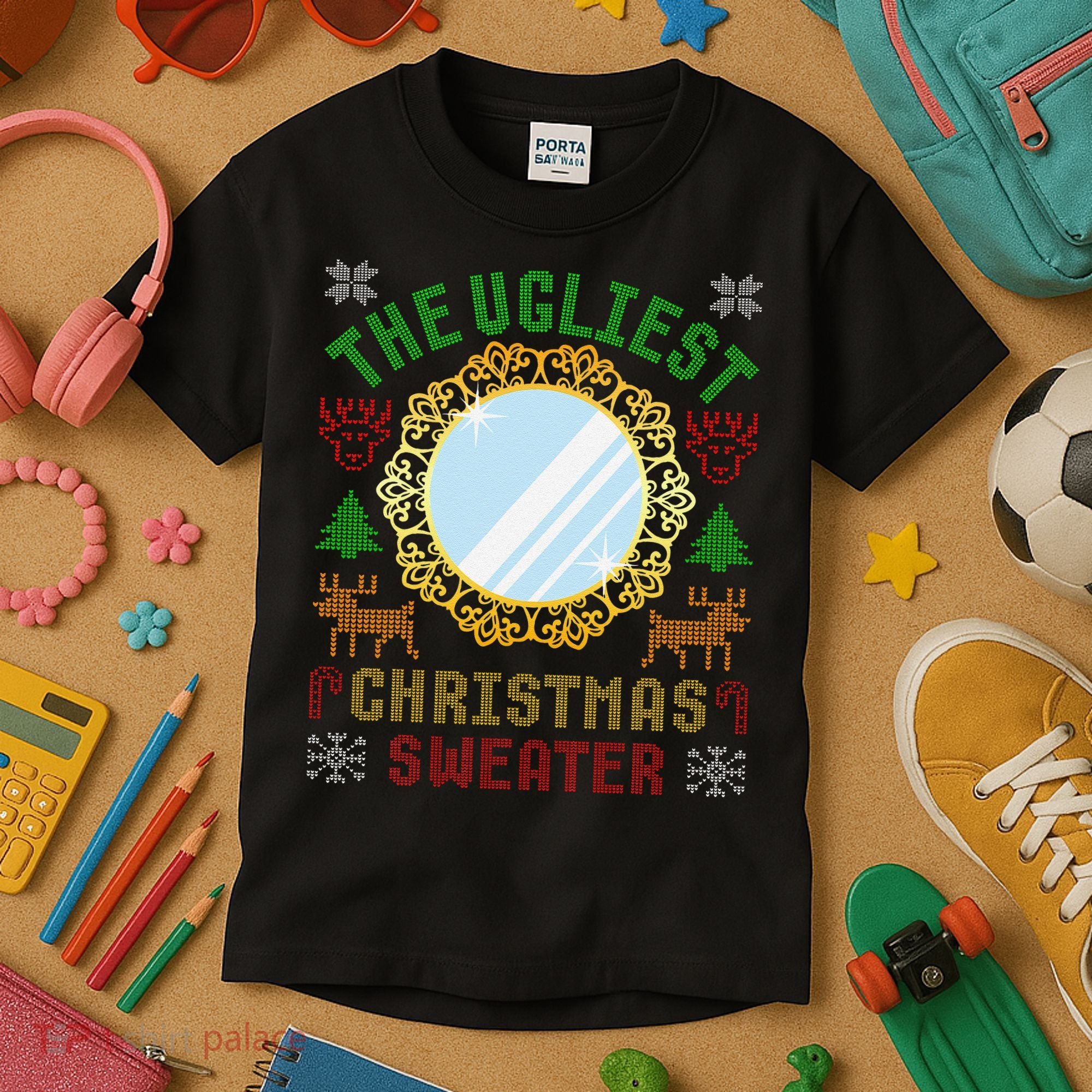 The Ugliest Christmas Sweater With An Image Of A Mirror Kids T-Shirt