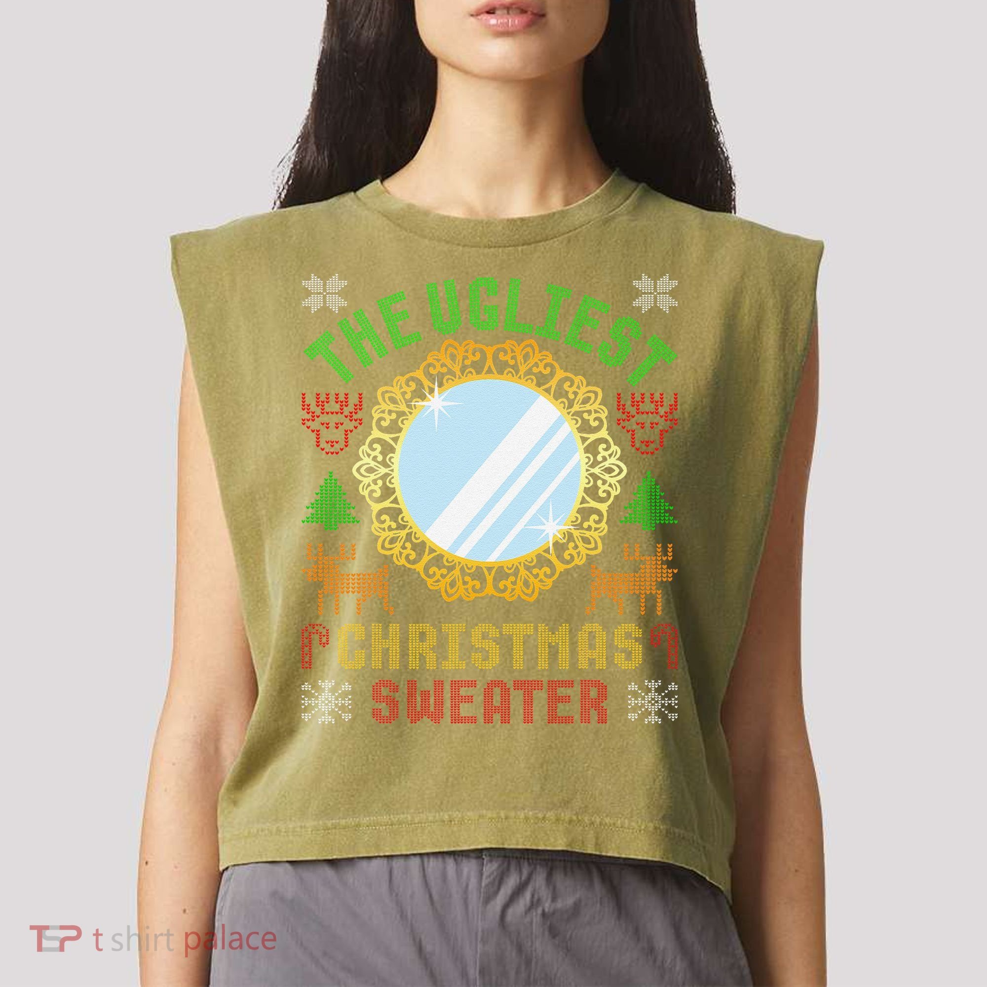 The Ugliest Christmas Sweater With An Image Of A Mirror Garment-Dyed Women's Muscle Tee