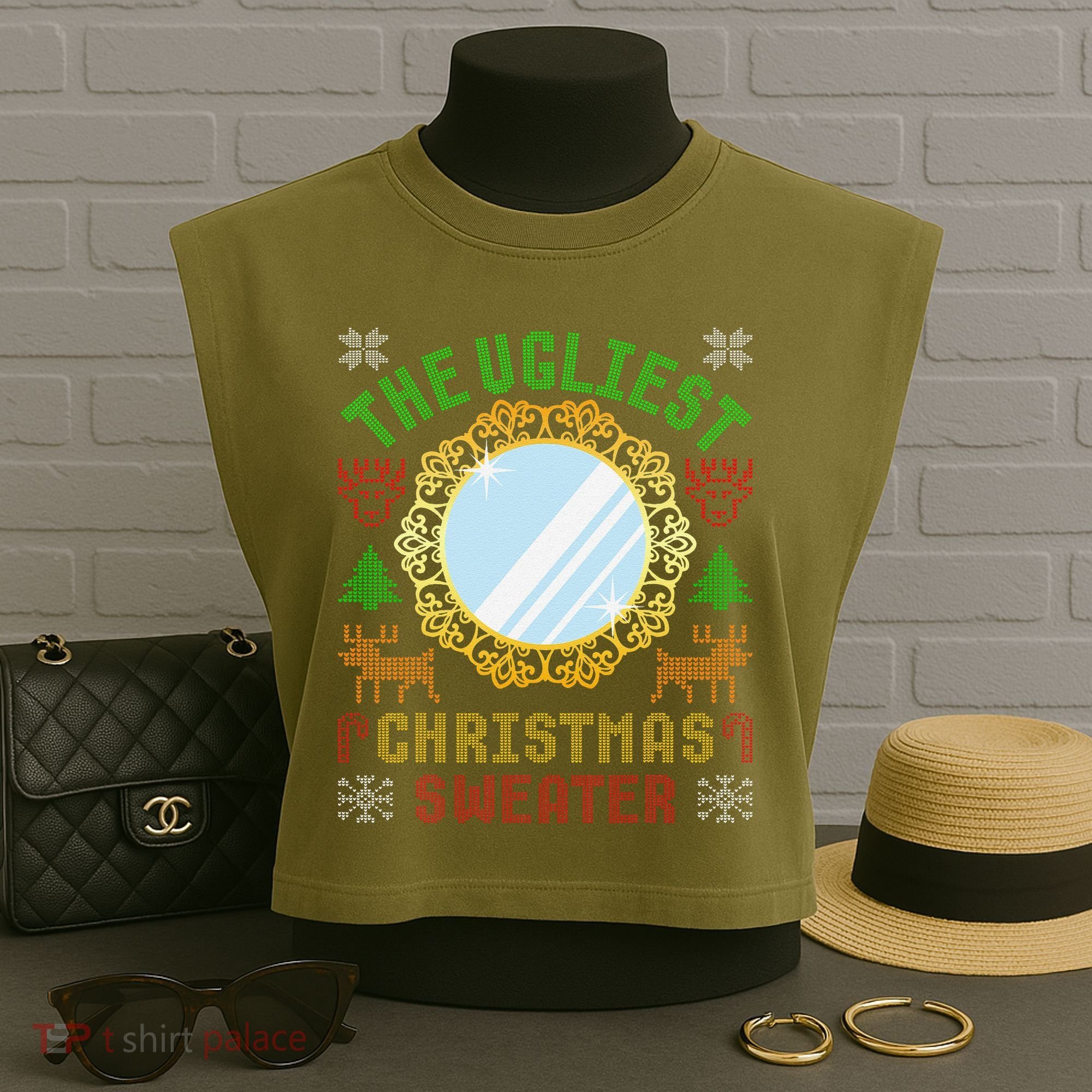 The Ugliest Christmas Sweater With An Image Of A Mirror Garment-Dyed Women's Muscle Tee