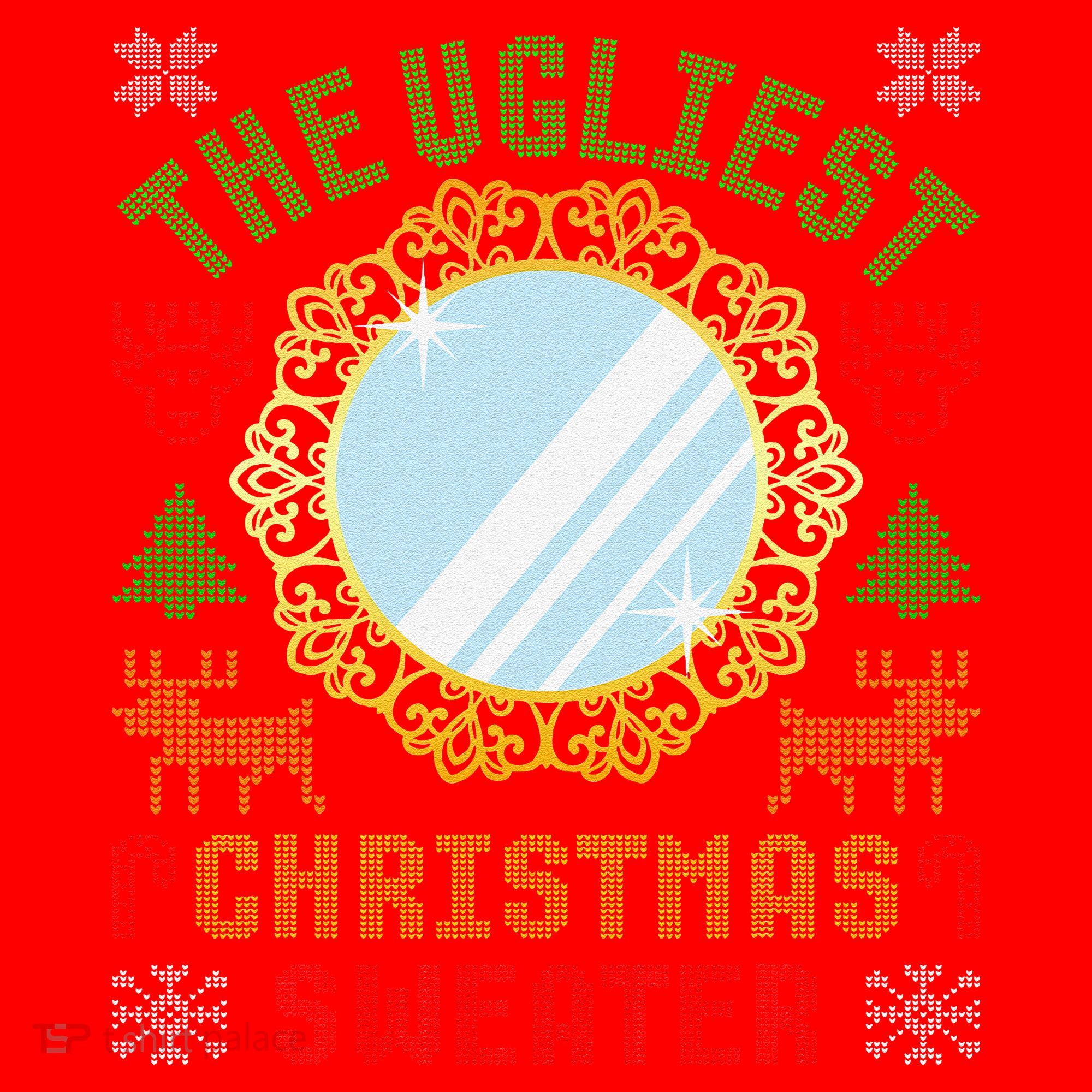 The Ugliest Christmas Sweater With An Image Of A Mirror Santa Hat