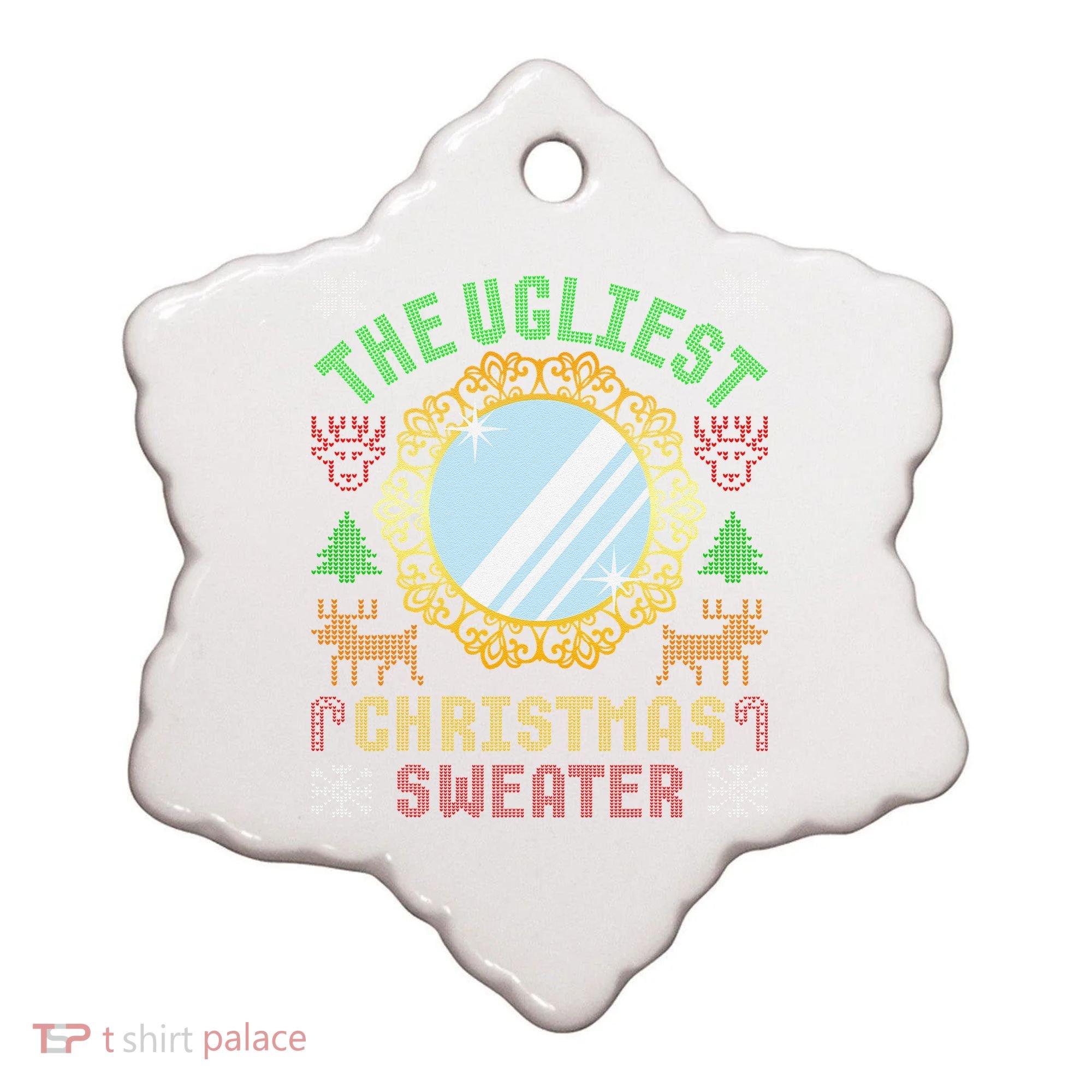 The Ugliest Christmas Sweater With An Image Of A Mirror Ceramic Ornament