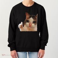 Thumbs Up Crying Cat Meme Cat Crying Thumps Up Memes Sad Cat Women's Sweatshirt thumb 0