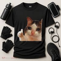 Thumbs Up Crying Cat Meme Cat Crying Thumps Up Memes Sad Cat Cooling Performance Crew T-Shirt thumb 3