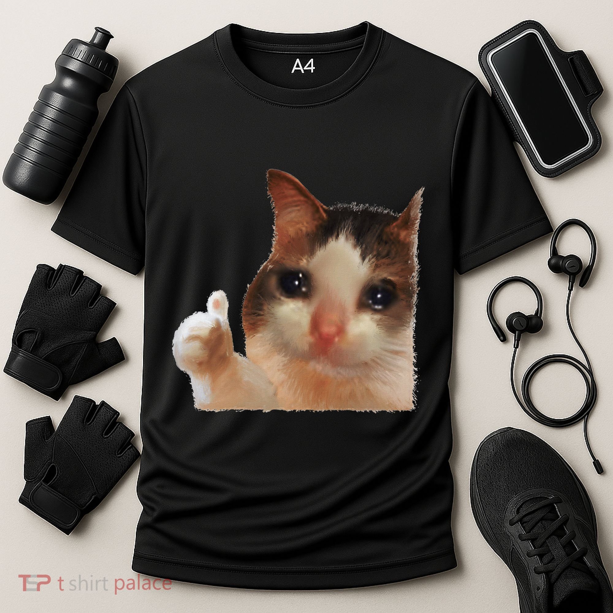 Thumbs Up Crying Cat Meme Cat Crying Thumps Up Memes Sad Cat Cooling Performance Crew T-Shirt