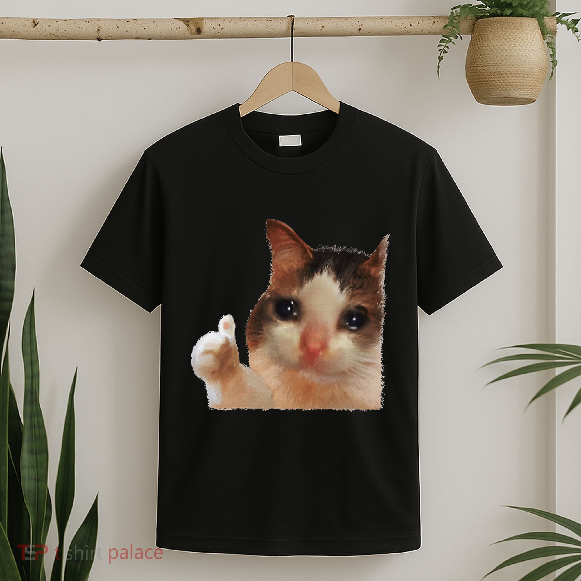 Thumbs Up Crying Cat Meme Cat Crying Thumps Up Memes Sad Cat T-Shirt
