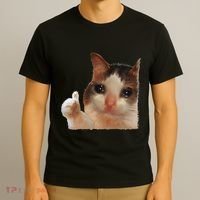 Thumbs Up Crying Cat Meme Cat Crying Thumps Up Memes Sad Cat T-Shirt thumb 3