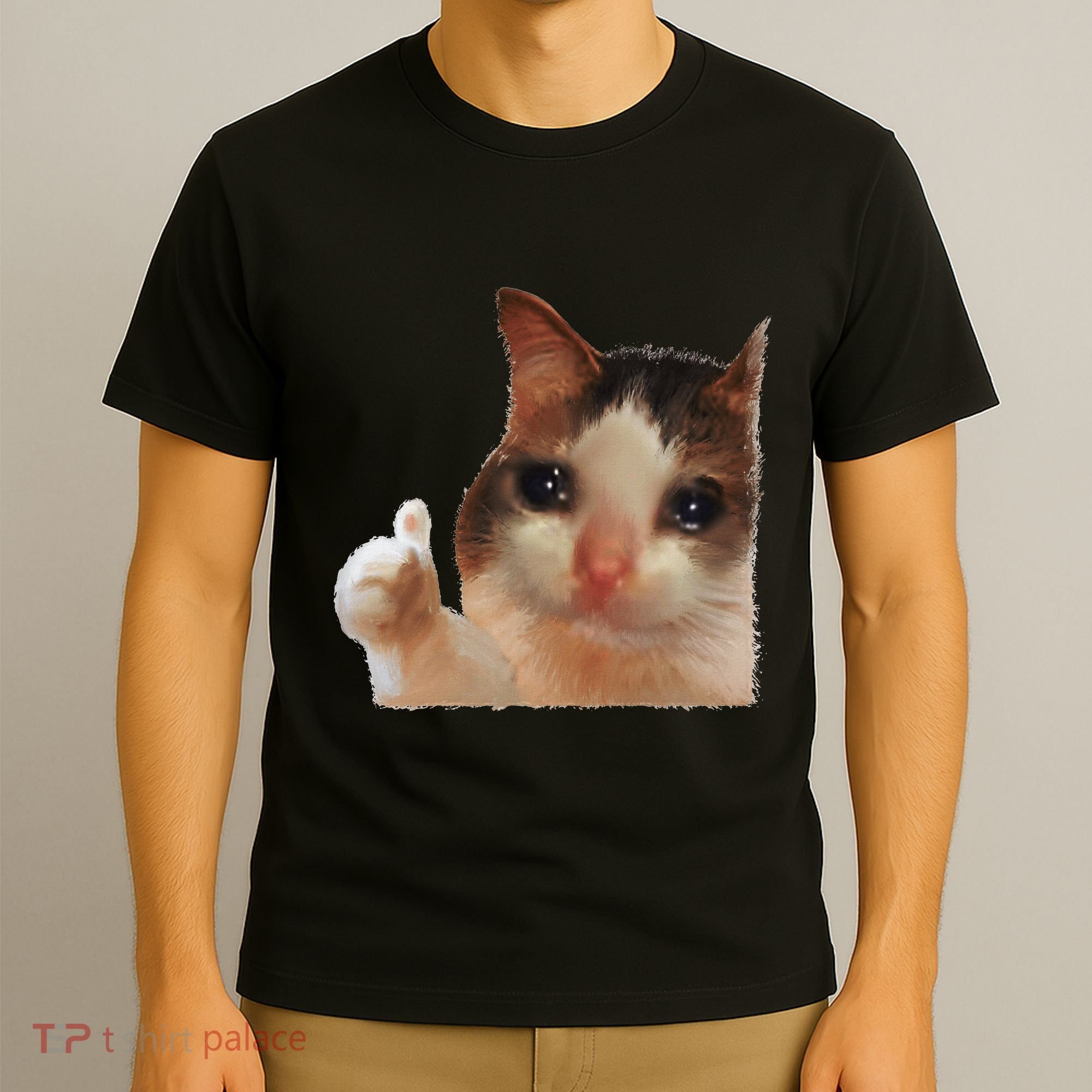 Thumbs Up Crying Cat Meme Cat Crying Thumps Up Memes Sad Cat T-Shirt