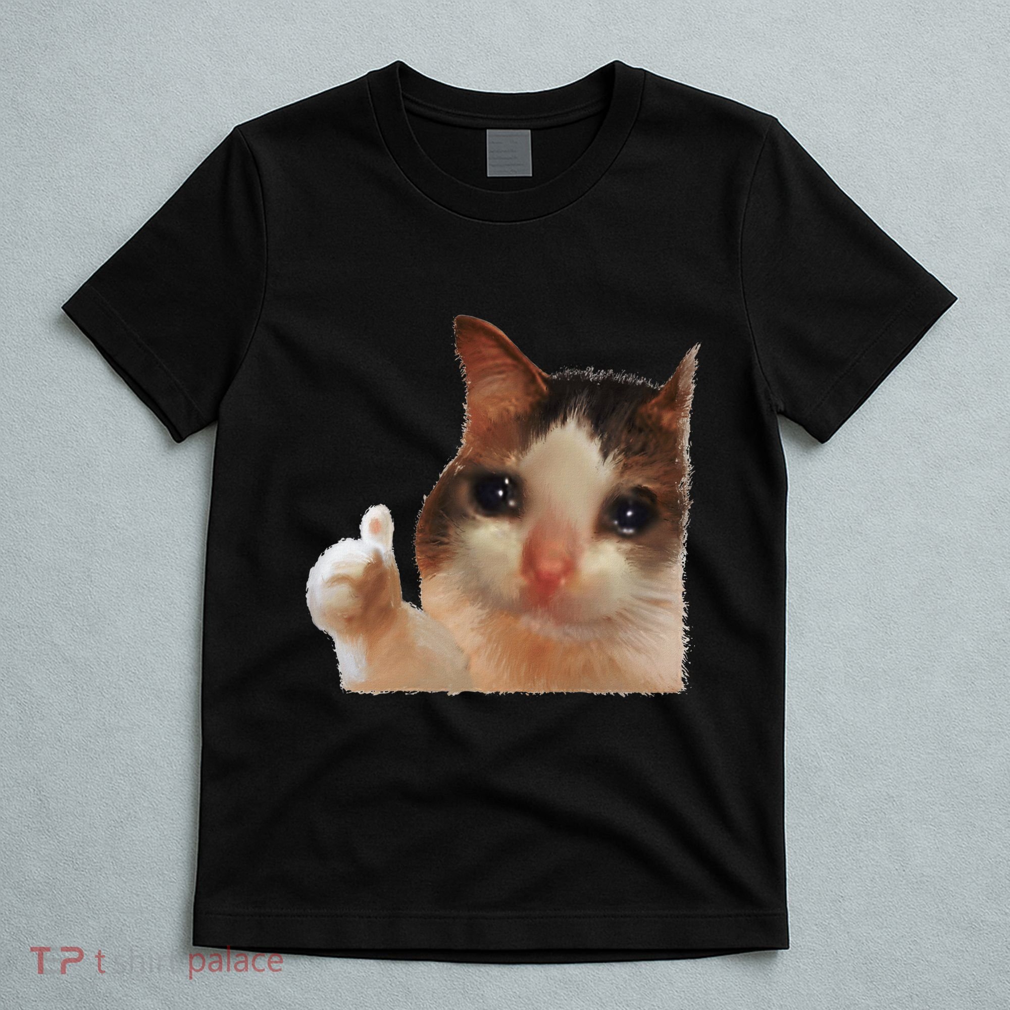 Thumbs Up Crying Cat Meme Cat Crying Thumps Up Memes Sad Cat T-Shirt