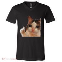 Thumbs Up Crying Cat Meme Cat Crying Thumps Up Memes Sad Cat V-Neck T-Shirt thumb 0