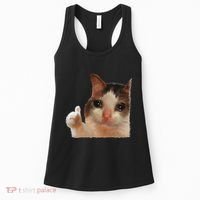 Thumbs Up Crying Cat Meme Cat Crying Thumps Up Memes Sad Cat Women's Tank Top thumb 0