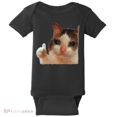 Thumbs Up Crying Cat Meme Cat Crying Thumps Up Memes Sad Cat Baby Bodysuit