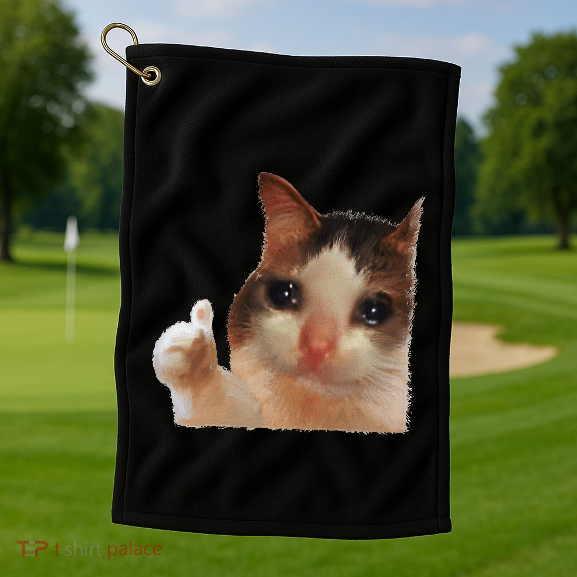 Thumbs Up Crying Cat Meme Cat Crying Thumps Up Memes Sad Cat Golf Towel