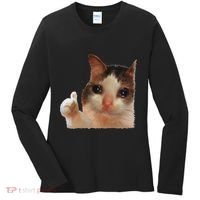 Thumbs Up Crying Cat Meme Cat Crying Thumps Up Memes Sad Cat Women's Long Sleeve Shirt thumb 0